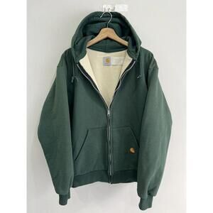 Vtg Carhartt Sun Faded Thermal Lined Zip Hoodie forest green